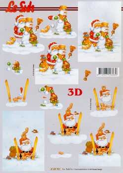 3D Schneidebogen Weihnachtsmann + Schneemann im Schnee